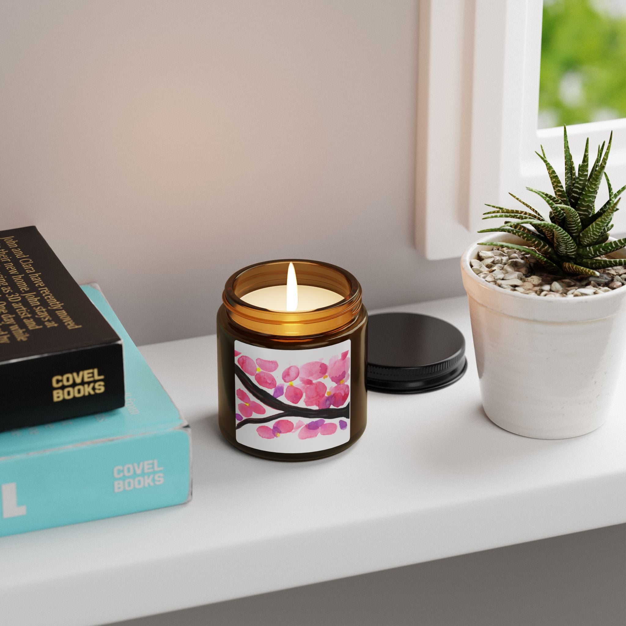 Artist Link: Cherry Blossom Soy Candle — Scented Amber Jar