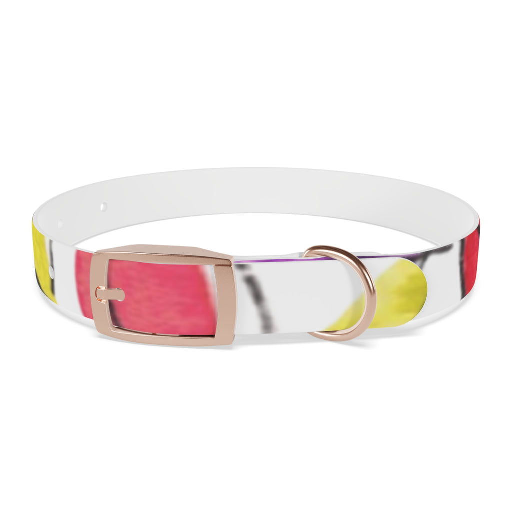 Artist Link: Petals Watercolor Dot Dog Collar — Colorful Pink & Yellow Pet Accessory